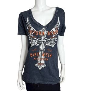 Affliction Black Orange‎ and White Daytona Beach Bike Week Graphic Tee